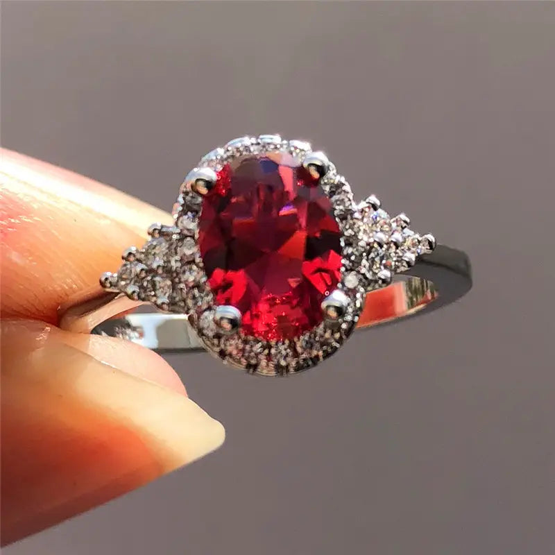 925 Sterling Silver Ruby Halo Ring