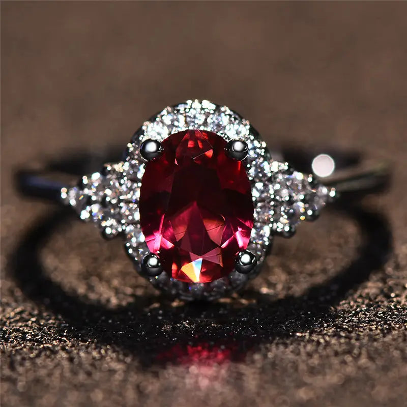 925 Sterling Silver Ruby Halo Ring