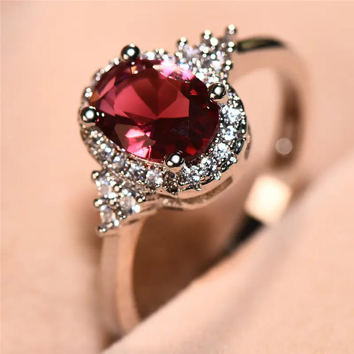 925 Sterling Silver Ruby Halo Ring