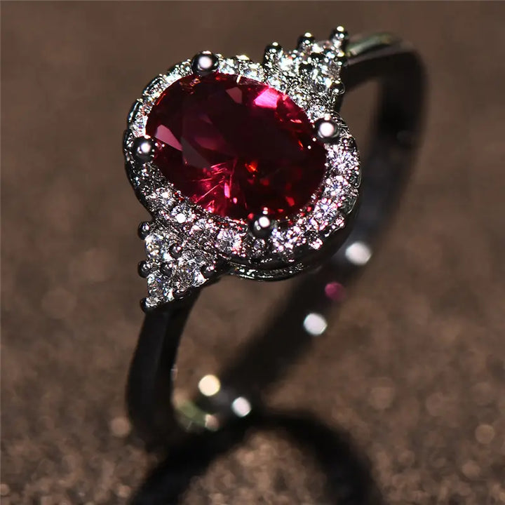 925 Sterling Silver Ruby Halo Ring