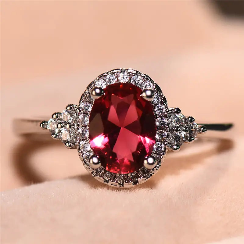 925 Sterling Silver Ruby Halo Ring