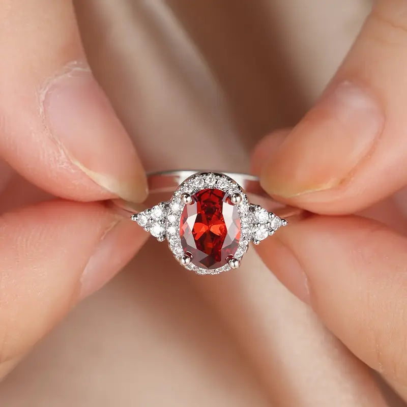 925 Sterling Silver Ruby Halo Ring