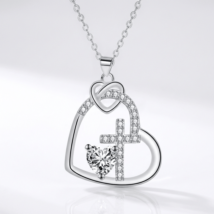 HEART-SHAPED CROSS INLAID NECKLACE
