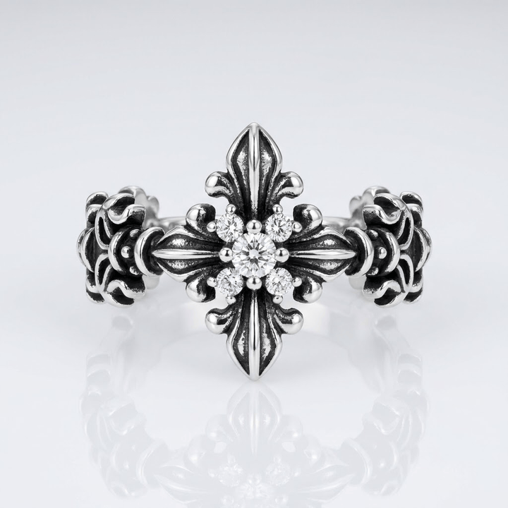 RETRO ZIRCON ROYALTY CROSS RING - (ADJUSTABLE)