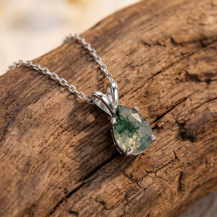 Srebrena ogrlica od agata mahovine Nature Drop