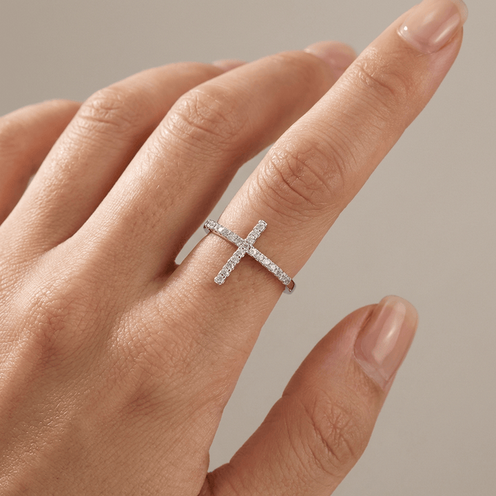 BLESSED SHINE CROSS SILVER RING - (ADJUSTABLE)