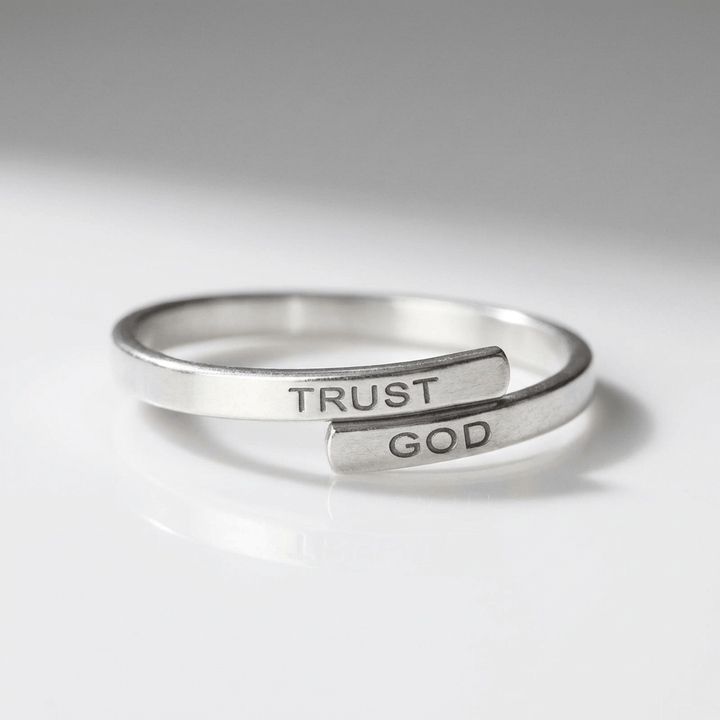 SILVER TRUST GOD ENGRAVED RING - (ADJUSTABLE)