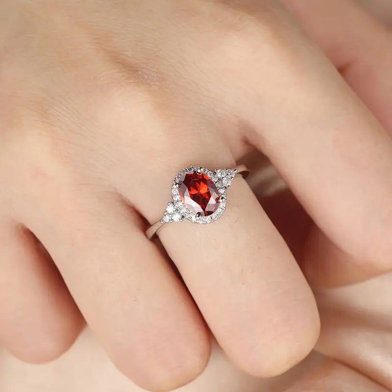 925 Sterling Silver Ruby Halo Ring