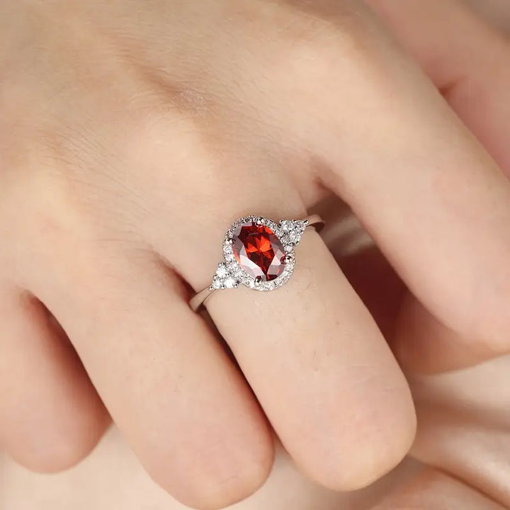 925 Sterling Silver Ruby Halo Ring