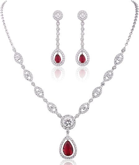 Ruby Halo set ogrlice i naušnica | Bijelo zlato