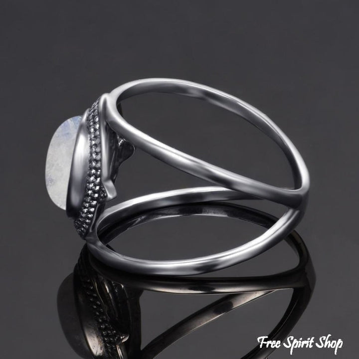 925 Silver Natural Moonstone Round Boho Ring