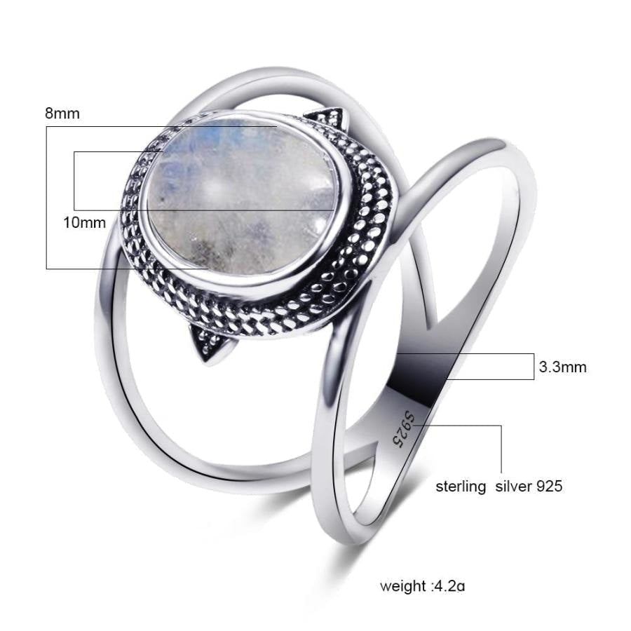 925 Silver Natural Moonstone Round Boho Ring