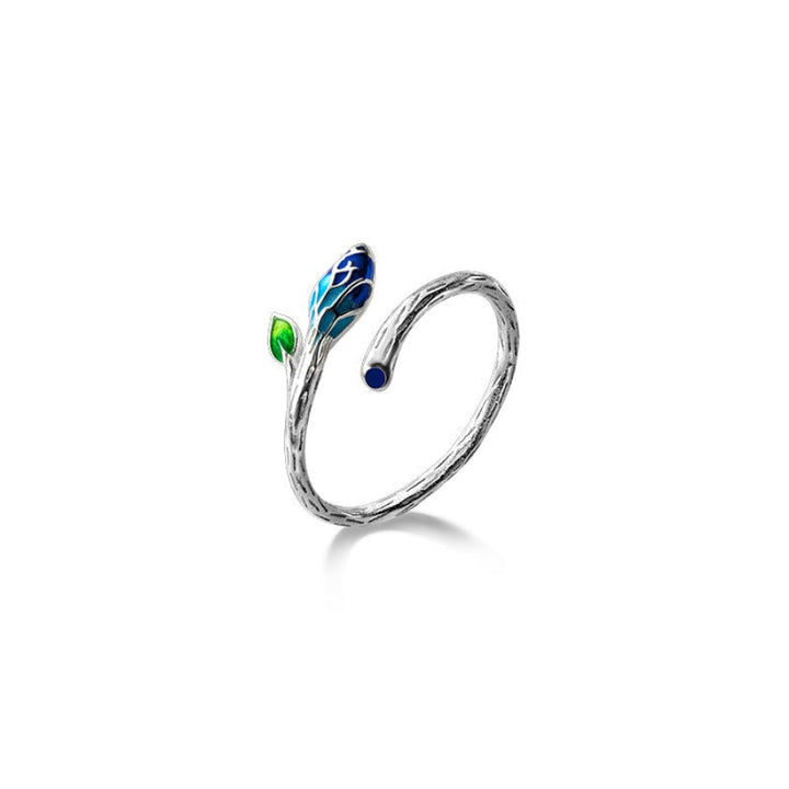 Prsten od 925 sterling srebra s listom i plavim cvijetom