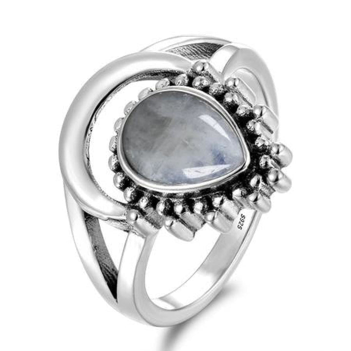 925 Sterling Silver Natural Moonstone Boho Ring