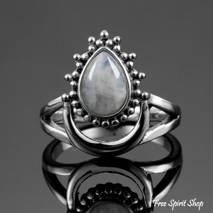 925 Sterling Silver Natural Moonstone Boho Ring