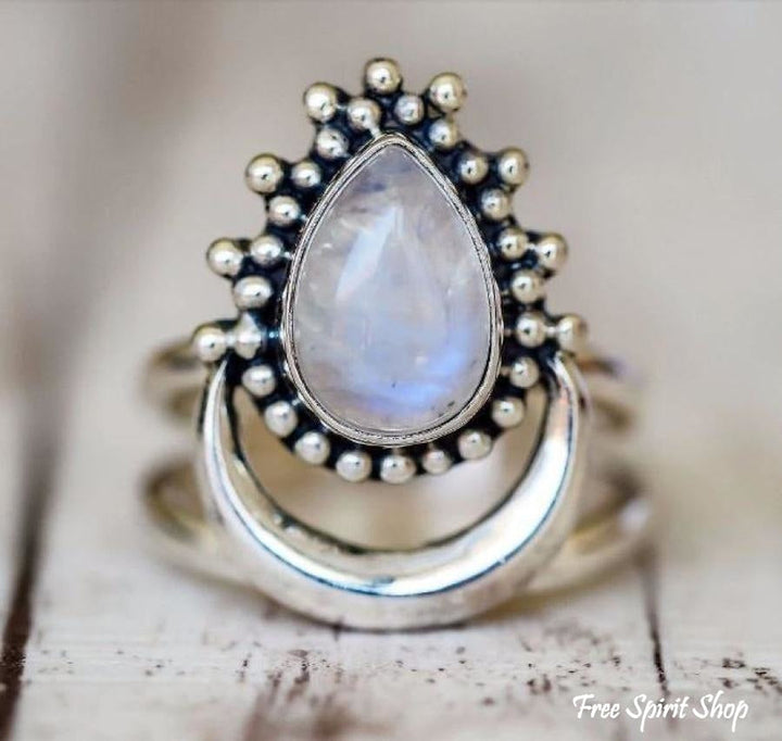 925 Sterling Silver Natural Moonstone Boho Ring