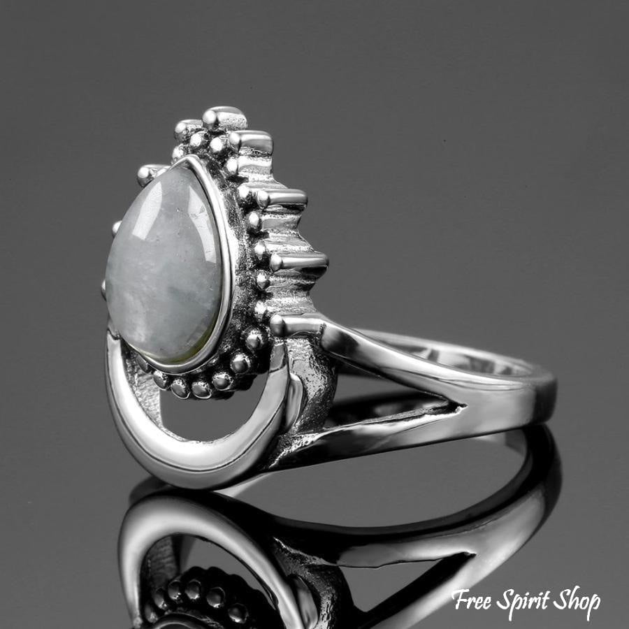 925 Sterling Silver Natural Moonstone Boho Ring