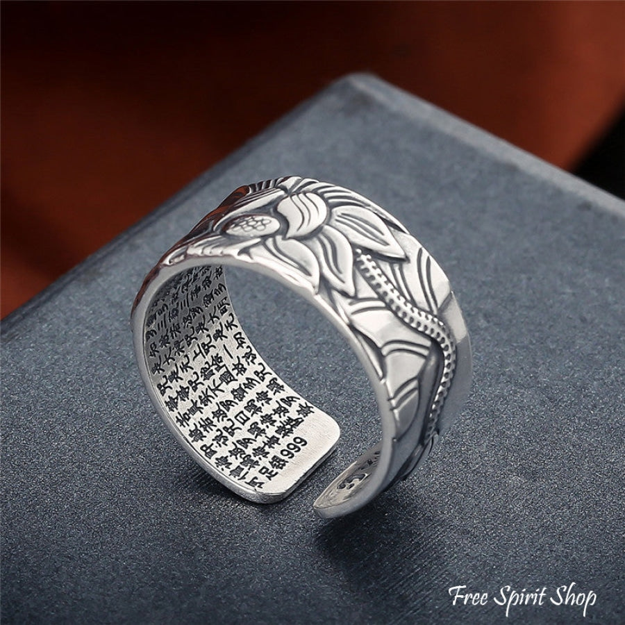 Buddhist Silver Lotus Flower Ring