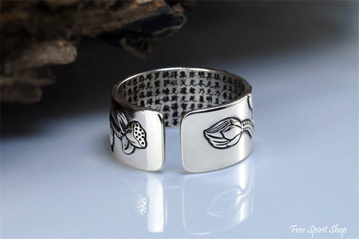 Buddhist Silver Lotus Flower Ring