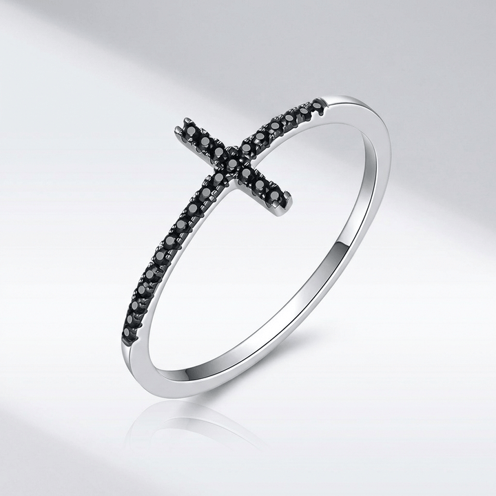 SILVER CROSS SPARKLE RING