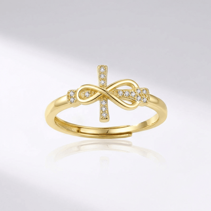 TIE & CROSS SREBRNI PRSTEN S CIRKONIMA - (PODESIV)