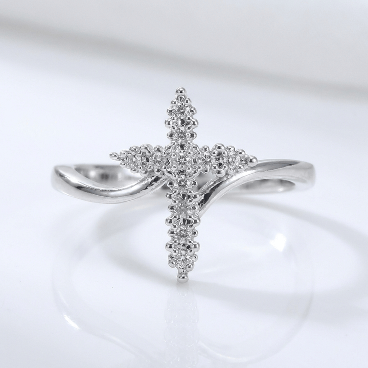 ZIRCON COVERED SILVER CROSS RING