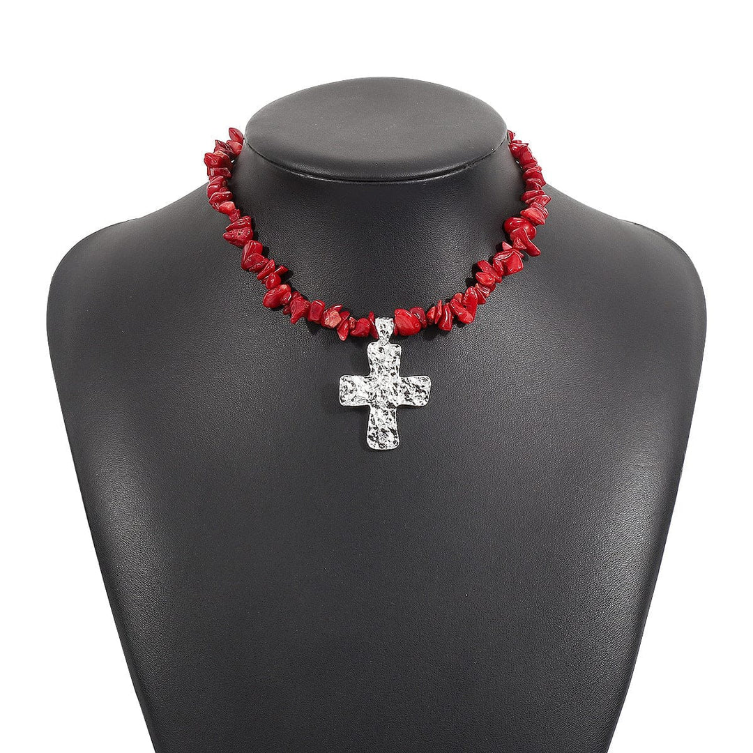 NATUREL STONES CROSS NECKLACES