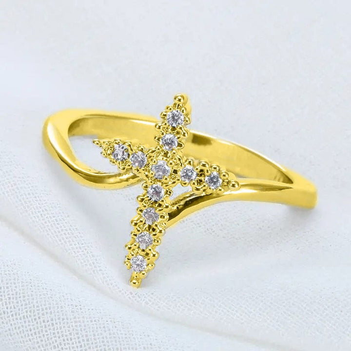 ZIRCON COVERED SILVER CROSS RING