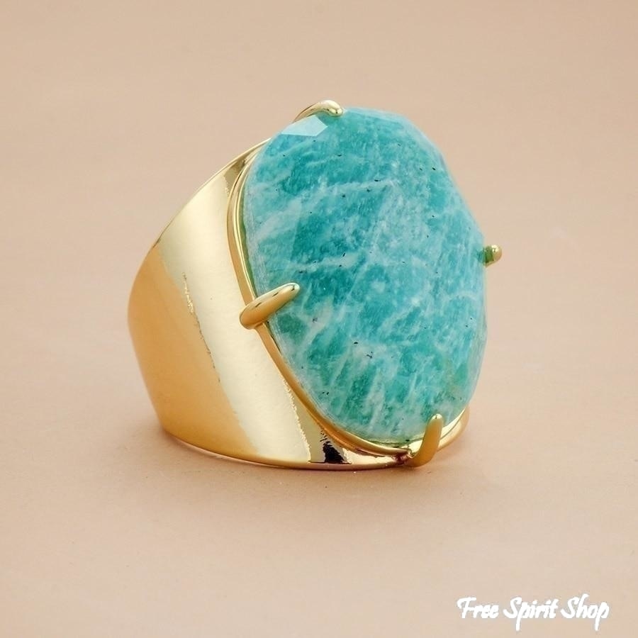 Big Amazonite Stone Ring - Gold or Silver