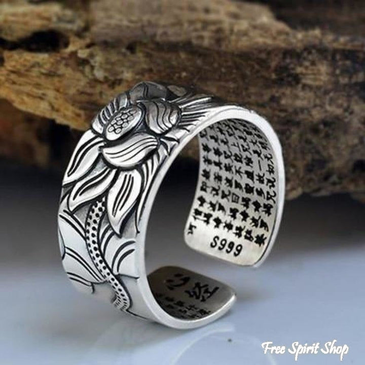 Buddhist Silver Lotus Flower Ring