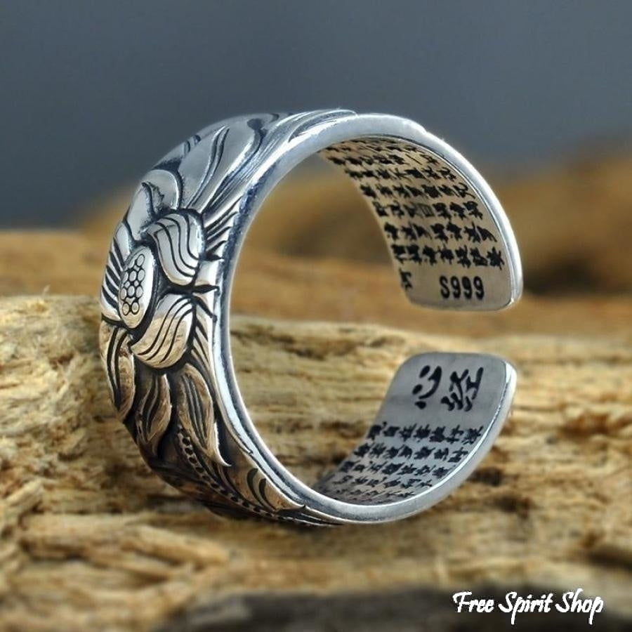 Buddhist Silver Lotus Flower Ring