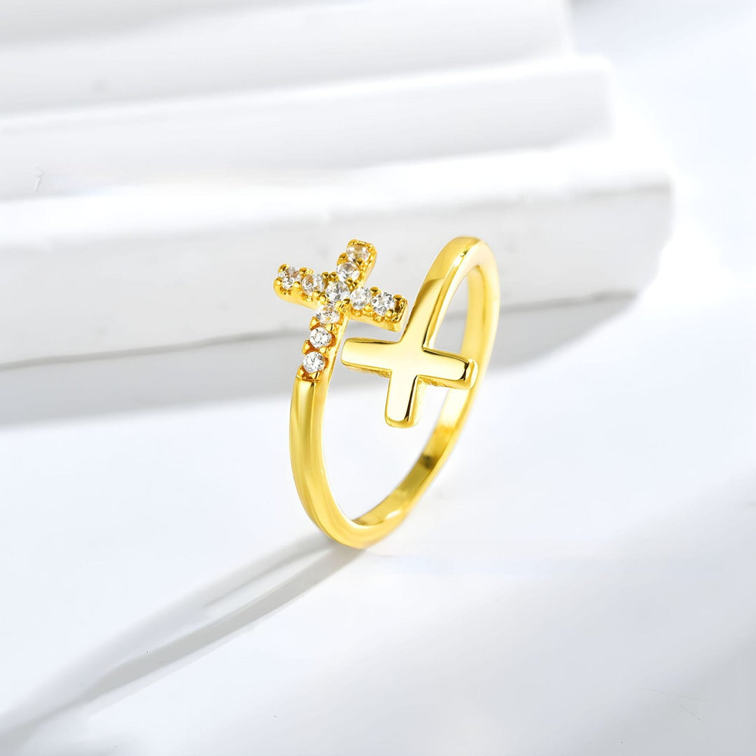 HOLY DOUBLE CROSS RING - (ADJUSTABLE)