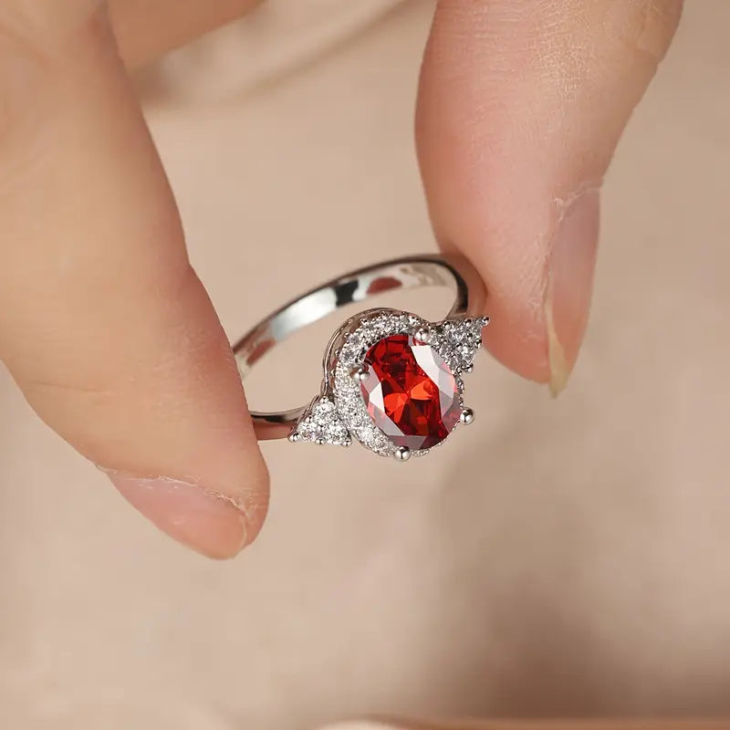 925 Sterling Silver Ruby Halo Ring