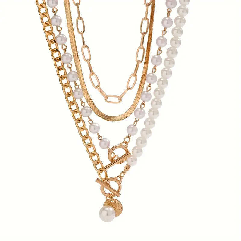 Set: Vintage Pearl Necklace and Snake Chain | Gold
