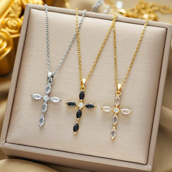 COLORFUL ZIRCON CROSS NECKLACE