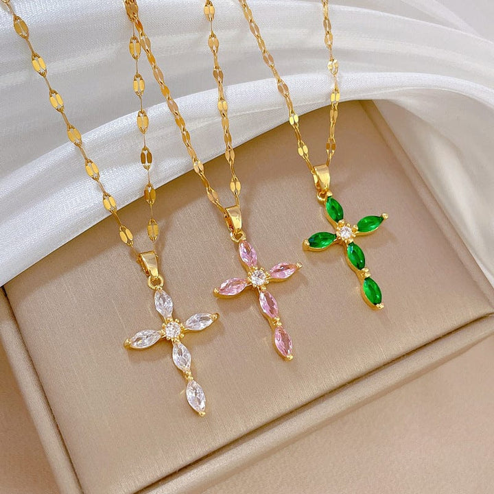 COLORFUL ZIRCON CROSS NECKLACES