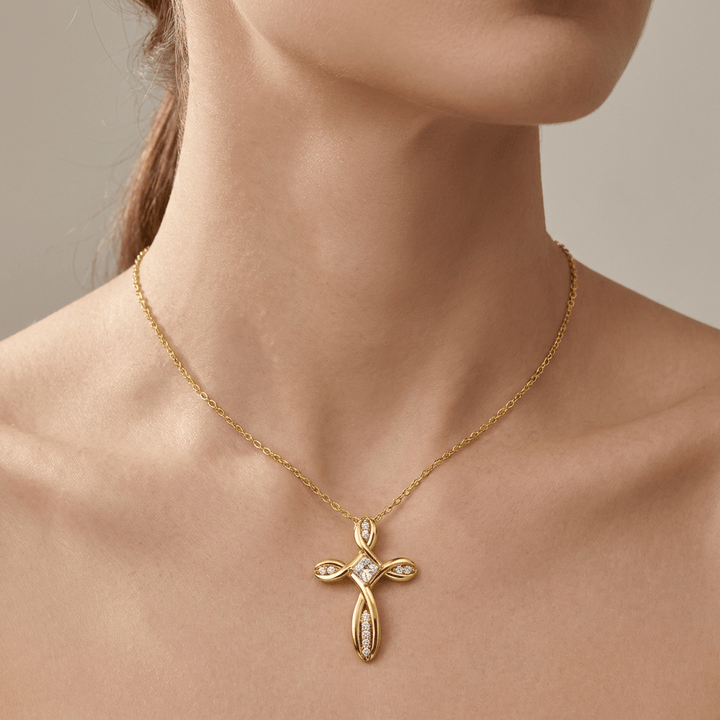 ZIRCON TIED CROSS NECKLACE