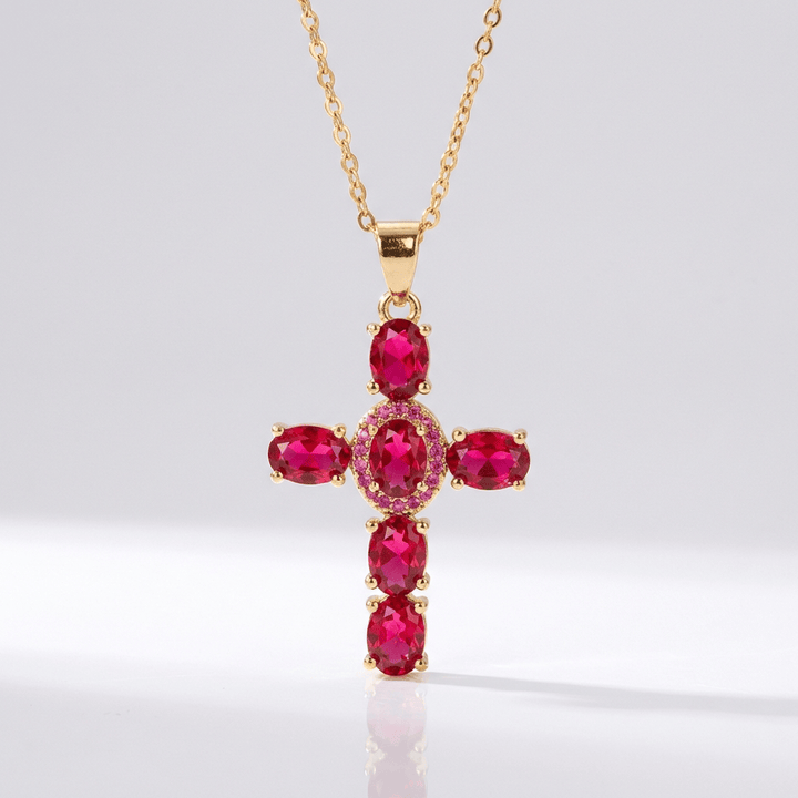 COLORFUL GEMSTONES CROSS NECKLACES
