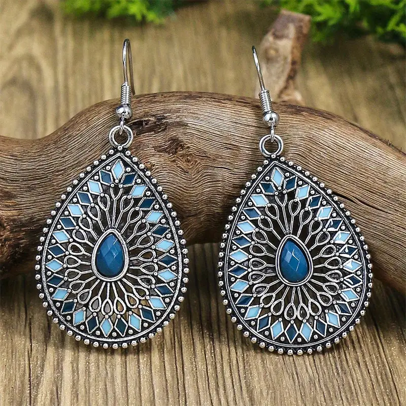 Vintage Mandala Niebieskie Kolczyki Wiszące - Ponadczasowy Wyraz Stylu Boho-Chic