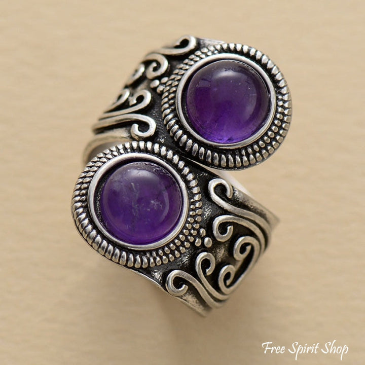 Natural Amethyst Silver Plated Antique Ring