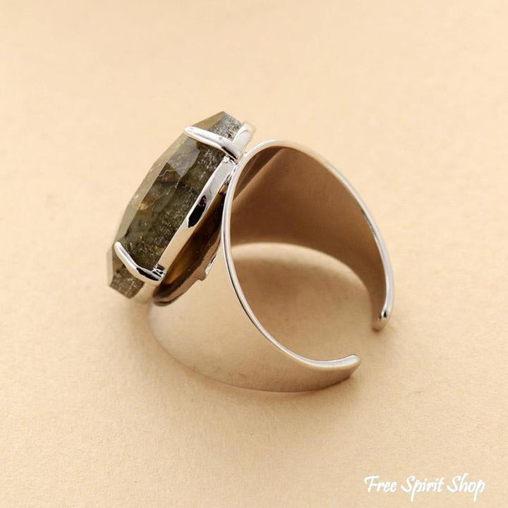 Natural Labradorite Silver Cuff Ring