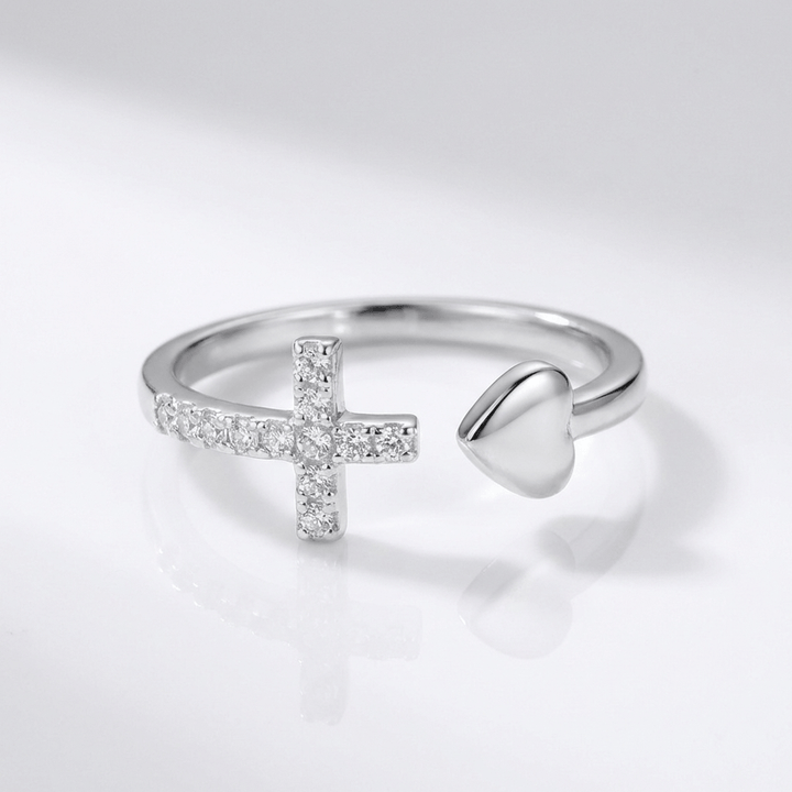 LOVE & CROSS SILVER RING