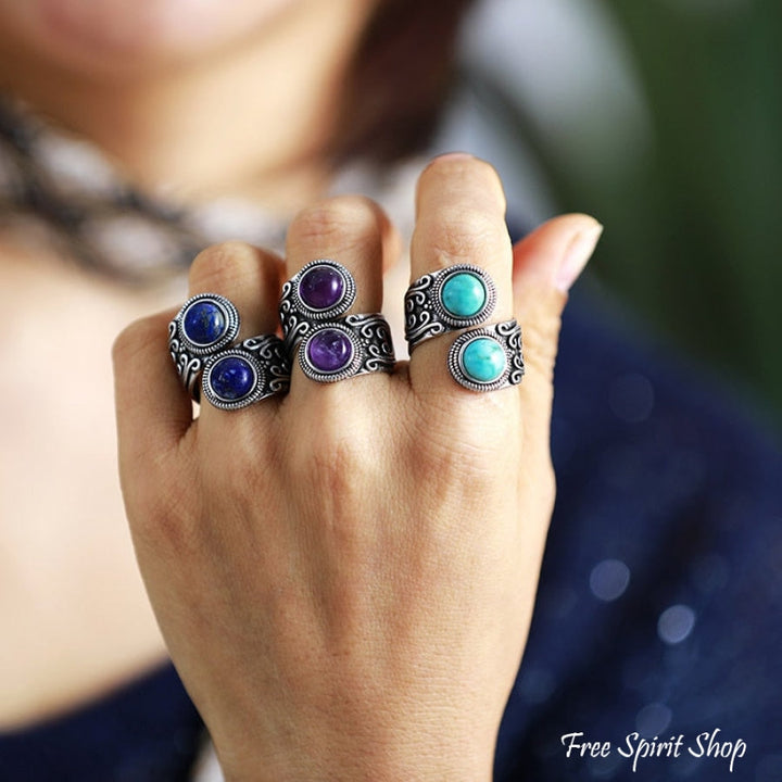 Turquoise Antique Silver Plated Ring