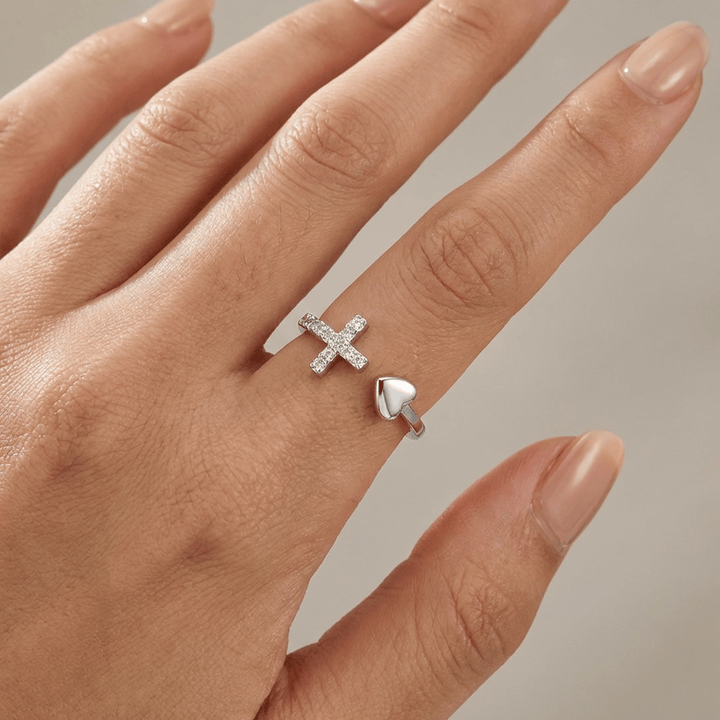LOVE & CROSS SILVER RING